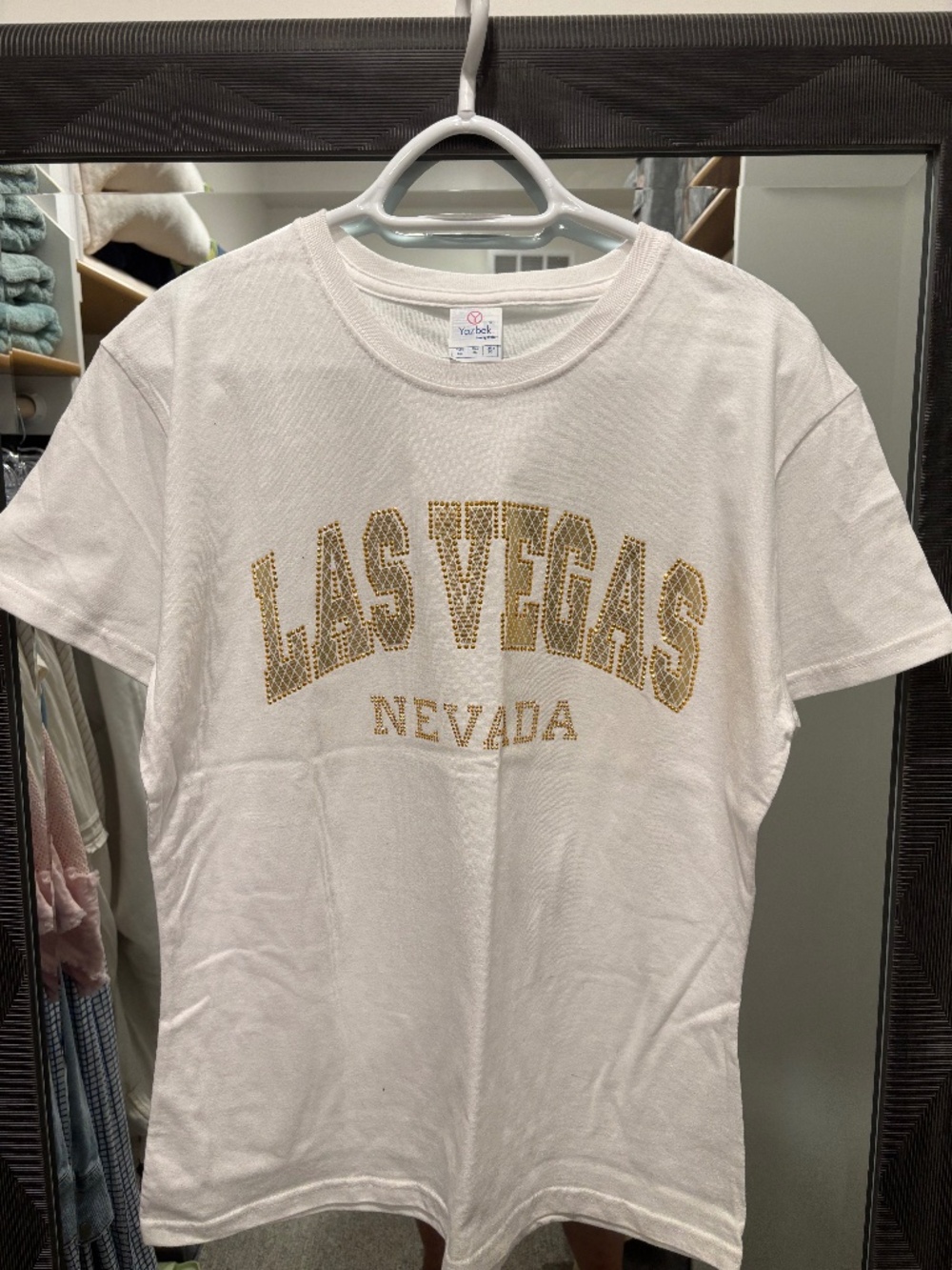 Las Vegas tee.  White with gold bling.
